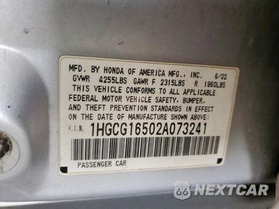 Zdjęcie 12 z 14 samochodu: 2002 HONDA ACCORD EX VIN:1HGCG16502A073241 - miniatura