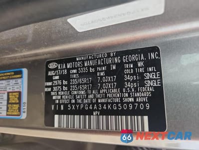 Zdjęcie 13 z 13 samochodu: 2019 KIA SORENTO L VIN:5XYPG4A34KG509709 - miniatura