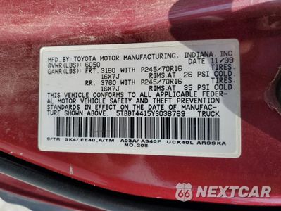 Zdjęcie 12 z 12 samochodu: 2000 TOYOTA TUNDRA ACCESS CAB VIN:5TBBT4415YS038769 - miniatura