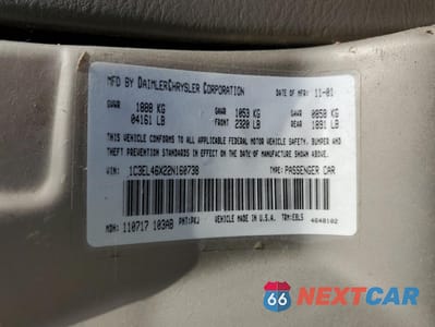 Zdjęcie 12 z 12 samochodu: 2002 CHRYSLER SEBRING LX VIN:1C3EL46X22N160738 - miniatura