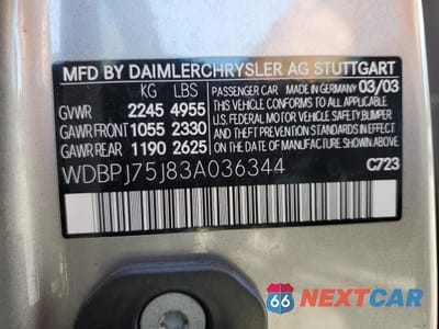 Zdjęcie 12 z 14 samochodu: 2003 MERCEDES-BENZ CL 500 VIN:WDBPJ75J83A036344 - miniatura