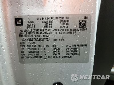 Zdjęcie 13 z 15 samochodu: 2012 CHEVROLET TRAVERSE LT VIN:1GNKVGED5CJ134703 - miniatura