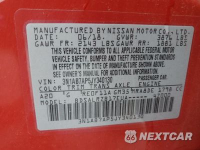 Zdjęcie 13 z 16 samochodu: 2018 NISSAN SENTRA S VIN:3N1AB7AP5JY340130 - miniatura