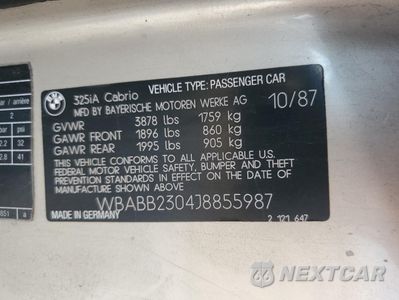Zdjęcie 12 z 13 samochodu: 1988 BMW 325 I AUTOMATIC VIN:WBABB2304J8855987 - miniatura