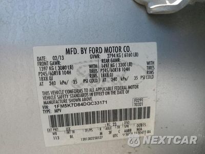 Zdjęcie 13 z 13 samochodu: 2013 FORD EXPLORER XLT VIN:1FM5K7D84DGC33171 - miniatura