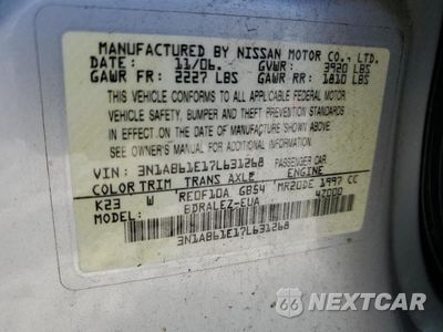 Zdjęcie 12 z 12 samochodu: 2007 NISSAN SENTRA 2.0 VIN:3N1AB61E17L631268 - miniatura