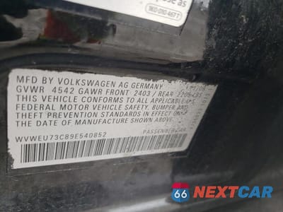 Zdjęcie 12 z 12 samochodu: 2009 VOLKSWAGEN CC VIN:WVWEU73C89E540852 - miniatura