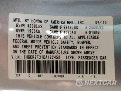 Zdjęcie 13 z 15 samochodu: 2013 HONDA ACCORD LX VIN:1HGCR2F31DA122450 - miniatura