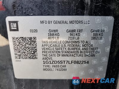 Zdjęcie 12 z 12 samochodu: 2020 CHEVROLET MALIBU LT VIN:1G1ZD5ST7LF082254 - miniatura