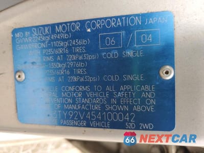 Zdjęcie 12 z 12 samochodu: 2005 SUZUKI XL7 EX VIN:JS3TY92V454100042 - miniatura