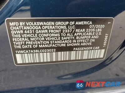 Zdjęcie 12 z 12 samochodu: 2020 VOLKSWAGEN PASSAT SEL VIN:1VWCA7A38LC023022 - miniatura
