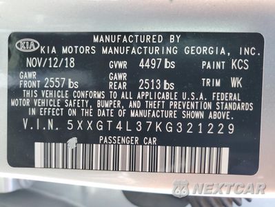Zdjęcie 12 z 13 samochodu: 2019 KIA OPTIMA LX VIN:5XXGT4L37KG321229 - miniatura