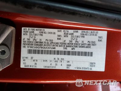 Zdjęcie 12 z 12 samochodu: 2016 FORD ESCAPE SE VIN:1FMCU0G78GUC61248 - miniatura