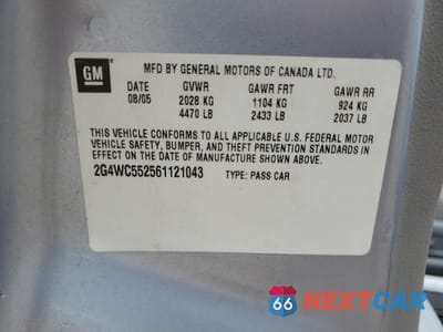 Zdjęcie 12 z 12 samochodu: 2006 BUICK LACROSSE CX VIN:2G4WC552561121043 - miniatura