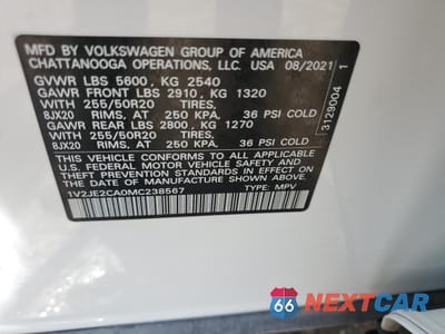 Zdjęcie 14 z 16 samochodu: 2021 VOLKSWAGEN ATLAS CROSS SPORT SE VIN:1V2JE2CA0MC238567 - miniatura
