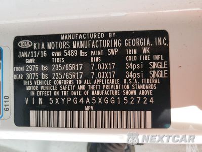 Zdjęcie 14 z 14 samochodu: 2016 KIA SORENTO LX VIN:5XYPG4A5XGG152724 - miniatura