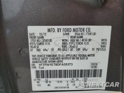 Zdjęcie 12 z 14 samochodu: 2013 FORD F150 SUPERCREW VIN:1FTFW1ET8DFA35373 - miniatura