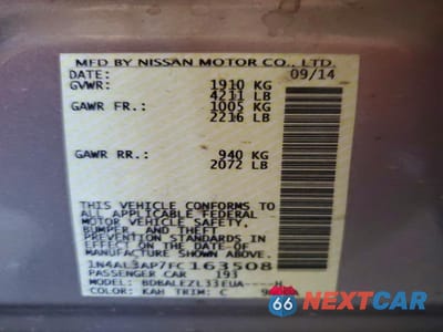 Zdjęcie 12 z 12 samochodu: 2015 NISSAN ALTIMA 2.5 S VIN:1N4AL3AP7FC163508 - miniatura
