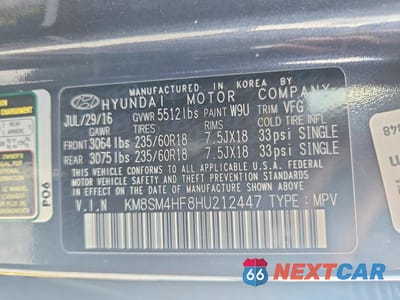 Zdjęcie 13 z 13 samochodu: 2017 HYUNDAI SANTA FE SE VIN:KM8SM4HF8HU212447 - miniatura
