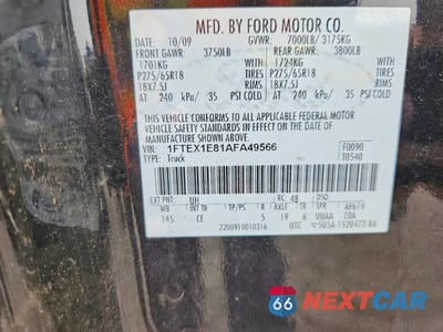 Zdjęcie 12 z 12 samochodu: 2010 FORD F150 SUPER CAB VIN:1FTEX1E81AFA49566 - miniatura