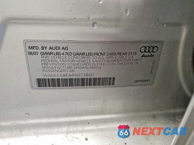 Zdjęcie 12 z 12 samochodu: 2004 AUDI A4 1.8T QUATTRO VIN:WAULC68E64A072860 - miniatura