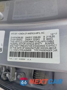 Zdjęcie 12 z 12 samochodu: 2018 HONDA ACCORD EXL VIN:1HGCV1F50JA064608 - miniatura