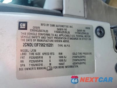 Zdjęcie 13 z 13 samochodu: 2009 CHEVROLET EQUINOX LS VIN:2CNDL13F796216281 - miniatura