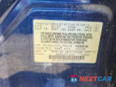 Zdjęcie 13 z 13 samochodu: 2007 NISSAN SENTRA 2.0 VIN:3N1AB61E27L708178 - miniatura