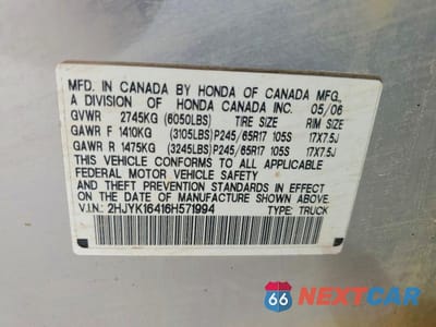 Zdjęcie 13 z 13 samochodu: 2006 HONDA RIDGELINE RTS VIN:2HJYK16416H571994 - miniatura