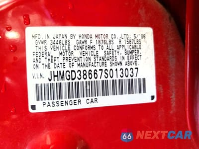 Zdjęcie 12 z 12 samochodu: 2007 HONDA FIT S VIN:JHMGD38667S013037 - miniatura