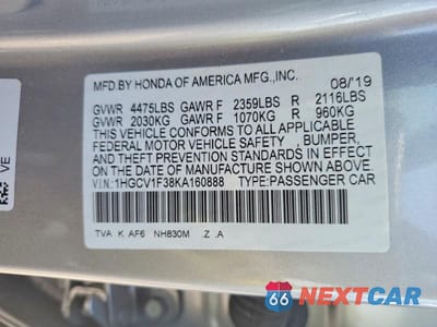 Zdjęcie 12 z 12 samochodu: 2019 HONDA ACCORD SPORT VIN:1HGCV1F38KA160888 - miniatura