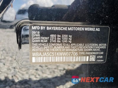 Zdjęcie 13 z 13 samochodu: 2019 BMW 530 I VIN:WBAJA5C51KWW07706 - miniatura