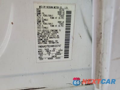 Zdjęcie 12 z 12 samochodu: 2004 NISSAN TITAN XE VIN:1N6AA07B24N553747 - miniatura