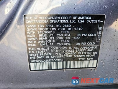 Zdjęcie 13 z 13 samochodu: 2021 VOLKSWAGEN ATLAS S VIN:1V2GP2CA2MC600323 - miniatura