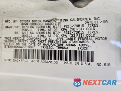 Zdjęcie 12 z 12 samochodu: 2010 TOYOTA TACOMA VIN:5TENX4CN1AZ707867 - miniatura