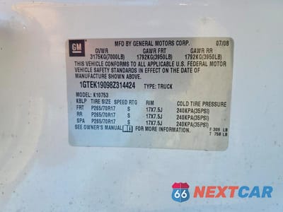 Zdjęcie 12 z 12 samochodu: 2008 GMC SIERRA K1500 VIN:1GTEK19098Z314424 - miniatura