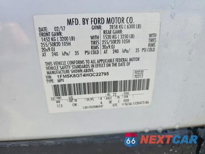 Zdjęcie 13 z 13 samochodu: 2017 FORD EXPLORER SPORT VIN:1FM5K8GT4HGC22795 - miniatura