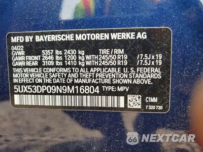 Zdjęcie 14 z 14 samochodu: 2022 BMW X3 XDRIVE30I VIN:5UX53DP09N9M16804 - miniatura