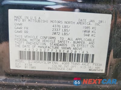 Zdjęcie 13 z 13 samochodu: 2011 MITSUBISHI GALANT FE VIN:4A32B2FF3BE020143 - miniatura