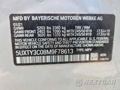 Zdjęcie 13 z 13 samochodu: 2021 BMW X3 SDRIVE30I VIN:5UXTY3C08M9F78613 - miniatura