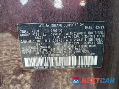 Zdjęcie 12 z 12 samochodu: 2023 SUBARU OUTBACK LIMITED VIN:4S4BTAMC8P3178690 - miniatura