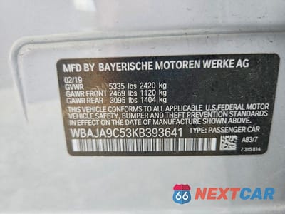 Zdjęcie 12 z 12 samochodu: 2019 BMW 530E VIN:WBAJA9C53KB393641 - miniatura