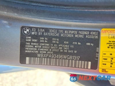 Zdjęcie 13 z 13 samochodu: 2006 BMW X3 3.0I VIN:WBXPA93496WG81317 - miniatura