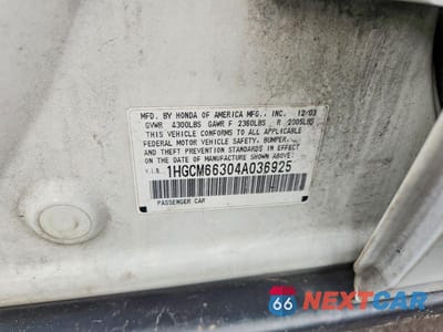Zdjęcie 13 z 13 samochodu: 2004 HONDA ACCORD LX VIN:1HGCM66304A036925 - miniatura