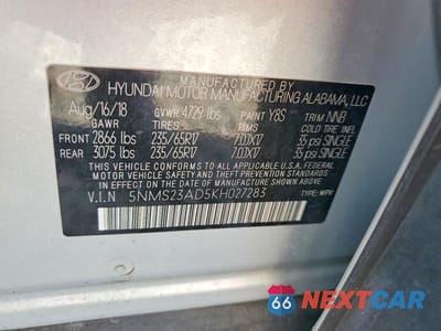 Zdjęcie 13 z 13 samochodu: 2019 HYUNDAI SANTA FE SE VIN:5NMS23AD5KH027283 - miniatura