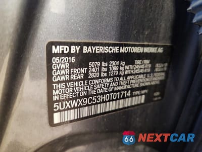 Zdjęcie 12 z 12 samochodu: 2017 BMW X3 XDRIVE28I VIN:5UXWX9C53H0T01714 - miniatura