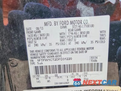 Zdjęcie 12 z 12 samochodu: 2013 FORD F150 SUPERCREW VIN:1FTFW1CT2DFD31220 - miniatura