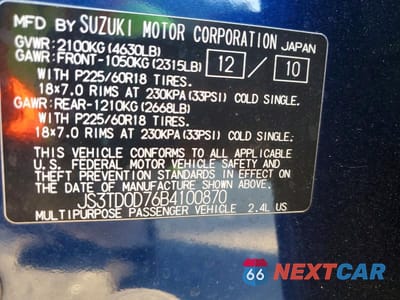 Zdjęcie 13 z 13 samochodu: 2011 SUZUKI GRAND VITARA JLX VIN:JS3TD0D76B4100870 - miniatura