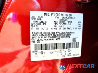 Zdjęcie 12 z 12 samochodu: 2015 LINCOLN MKX VIN:2LMDJ6JK1FBL24857 - miniatura