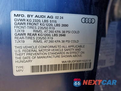 Zdjęcie 14 z 14 samochodu: 2024 AUDI Q3 PREMIUM PLUS 40 VIN:WA1BUDF30R1102518 - miniatura